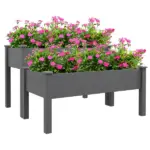 Outsunny 2 Tier Raised Garden Bed, Wooden Elevated Planter Box with Legs, Outdoor Plant Bed for Flowers Vegetables Herbs Gray - Image 11