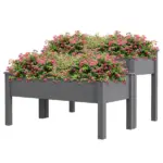 Outsunny 2 Tier Raised Garden Bed, Wooden Elevated Planter Box with Legs, Outdoor Plant Bed for Flowers Vegetables Herbs Gray