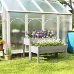 Outsunny 2 Tier Raised Garden Bed, Wooden Elevated Planter Box with Legs, Outdoor Plant Bed for Flowers Vegetables Herbs Gray - Image 3