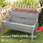 Outsunny 2 Tier Raised Garden Bed, Wooden Elevated Planter Box with Legs, Outdoor Plant Bed for Flowers Vegetables Herbs Gray - Image 4