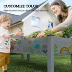 Outsunny 2 Tier Raised Garden Bed, Wooden Elevated Planter Box with Legs, Outdoor Plant Bed for Flowers Vegetables Herbs Gray - Image 7