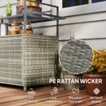 Outsunny 2-Tier Shelf PE Rattan Outdoor Bar Table, Glass Top Outdoor Serving Cart with Cabinet, Mixed Gray - Image 5