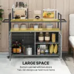 Outsunny 2-Tier Shelf PE Rattan Outdoor Bar Table, Glass Top Outdoor Serving Cart with Cabinet, Mixed Gray - Image 6