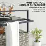 Outsunny 2-Tier Shelf PE Rattan Outdoor Bar Table, Glass Top Outdoor Serving Cart with Cabinet, Mixed Gray - Image 7