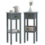 2-Tier Side Table Set of 2, with Drawer and Shelf, End Tables for Living Room, Hallway, Gray - Image 11