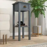 2-Tier Side Table Set of 2, with Drawer and Shelf, End Tables for Living Room, Hallway, Gray - Image 8