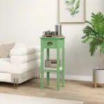 HOMCOM 2-Tier Side Table with Drawer and Shelf, End Table for Living Room and Hallway, Green - Image 2