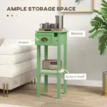 HOMCOM 2-Tier Side Table with Drawer and Shelf, End Table for Living Room and Hallway, Green - Image 4