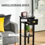 HOMCOM 2-Tier Side Table with Drawer, Narrow End Table for Space Saving, Slim Nightstand with Shelf Metal Knob for Living Room Hallway, Black - Image 4