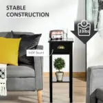 HOMCOM 2-Tier Side Table with Drawer, Narrow End Table for Space Saving, Slim Nightstand with Shelf Metal Knob for Living Room Hallway, Black - Image 5