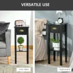 HOMCOM 2-Tier Side Table with Drawer, Narrow End Table for Space Saving, Slim Nightstand with Shelf Metal Knob for Living Room Hallway, Black - Image 7