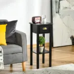 HOMCOM 2-Tier Side Table with Drawer, Narrow End Table for Space Saving, Slim Nightstand with Shelf Metal Knob for Living Room Hallway, Black - Image 8