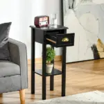 HOMCOM 2-Tier Side Table with Drawer, Narrow End Table for Space Saving, Slim Nightstand with Shelf Metal Knob for Living Room Hallway, Black - Image 9