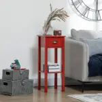HOMCOM 2-Tier Side Table with Drawer Narrow End Table Red for Living Room Bedroom - Image 2