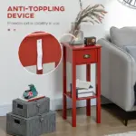 HOMCOM 2-Tier Side Table with Drawer Narrow End Table Red for Living Room Bedroom - Image 5