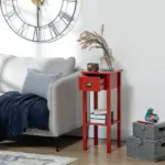 HOMCOM 2-Tier Side Table with Drawer Narrow End Table Red for Living Room Bedroom - Image 6