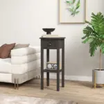 HOMCOM 2-Tier Side Table with Drawer Shelf, End Table for Living Room Hallway, Coffee - Image 2