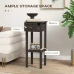 HOMCOM 2-Tier Side Table with Drawer Shelf, End Table for Living Room Hallway, Coffee - Image 4