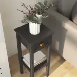 HOMCOM 2-Tier Side Table with Drawer Shelf, End Table for Living Room Hallway, Coffee - Image 7