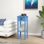 2-Tier Side Table with Drawer Shelf, End Table for Living Room Hallway, Light Blue - Image 2
