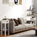 2-Tier Side Tables Set of 2 with Drawer and Shelf, 2 Pieces End Tables for Living Room and Hallway, White - Image 2