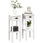 2-Tier Side Tables Set of 2 with Drawer and Shelf, 2 Pieces End Tables for Living Room and Hallway, White - Image 11