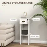 2-Tier Side Tables Set of 2 with Drawer and Shelf, 2 Pieces End Tables for Living Room and Hallway, White - Image 4