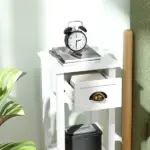 2-Tier Side Tables Set of 2 with Drawer and Shelf, 2 Pieces End Tables for Living Room and Hallway, White - Image 8