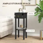 2-Tier Side Tables Set of 2 with Drawer Shelf, 2 Pieces End Tables for Living Room Hallway, Black - Image 4