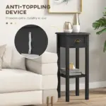 2-Tier Side Tables Set of 2 with Drawer Shelf, 2 Pieces End Tables for Living Room Hallway, Black - Image 6