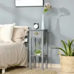 HOMCOM 2-Tier Tall Side Table, Night Stand Narrow Accent Table with Drawer and Bottom Shelf for Space Saving, for Living Room or Bedroom, Gray - Image 2