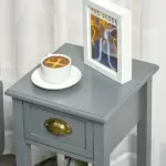 HOMCOM 2-Tier Tall Side Table, Night Stand Narrow Accent Table with Drawer and Bottom Shelf for Space Saving, for Living Room or Bedroom, Gray - Image 13