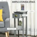 HOMCOM 2-Tier Tall Side Table, Night Stand Narrow Accent Table with Drawer and Bottom Shelf for Space Saving, for Living Room or Bedroom, Gray - Image 4