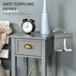 HOMCOM 2-Tier Tall Side Table, Night Stand Narrow Accent Table with Drawer and Bottom Shelf for Space Saving, for Living Room or Bedroom, Gray - Image 6
