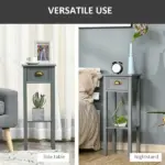HOMCOM 2-Tier Tall Side Table, Night Stand Narrow Accent Table with Drawer and Bottom Shelf for Space Saving, for Living Room or Bedroom, Gray - Image 7