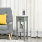 HOMCOM 2-Tier Tall Side Table, Night Stand Narrow Accent Table with Drawer and Bottom Shelf for Space Saving, for Living Room or Bedroom, Gray - Image 8