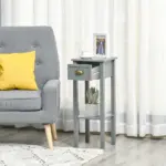HOMCOM 2-Tier Tall Side Table, Night Stand Narrow Accent Table with Drawer and Bottom Shelf for Space Saving, for Living Room or Bedroom, Gray - Image 9