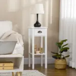 HOMCOM 2-Tier Tall Side Table with Drawer, Narrow End Table for Space Saving, Slim Nightstand with Shelf Metal Knob for Living Room Hallway, White - Image 2