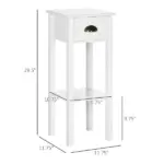 HOMCOM 2-Tier Tall Side Table with Drawer, Narrow End Table for Space Saving, Slim Nightstand with Shelf Metal Knob for Living Room Hallway, White - Image 3