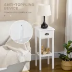 HOMCOM 2-Tier Tall Side Table with Drawer, Narrow End Table for Space Saving, Slim Nightstand with Shelf Metal Knob for Living Room Hallway, White - Image 5