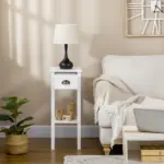 HOMCOM 2-Tier Tall Side Table with Drawer, Narrow End Table for Space Saving, Slim Nightstand with Shelf Metal Knob for Living Room Hallway, White - Image 6