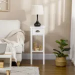 HOMCOM 2-Tier Tall Side Table with Drawer, Narrow End Table for Space Saving, Slim Nightstand with Shelf Metal Knob for Living Room Hallway, White - Image 10