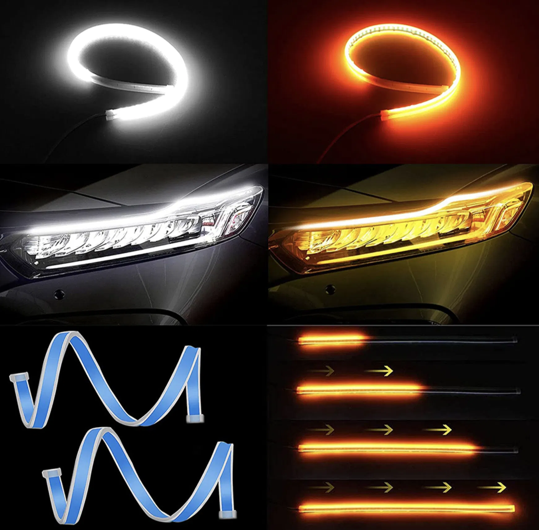 2 Pack 60cm White Amber Sequential LED DRL Turn Signal Strips