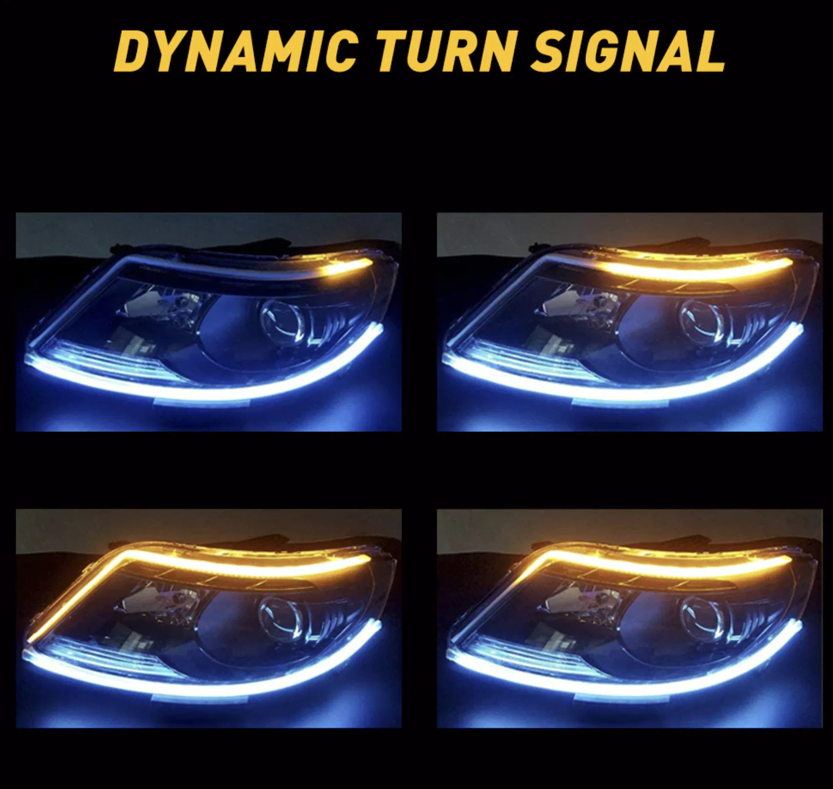 2 Pack 60cm White Amber Sequential LED DRL Turn Signal Strips