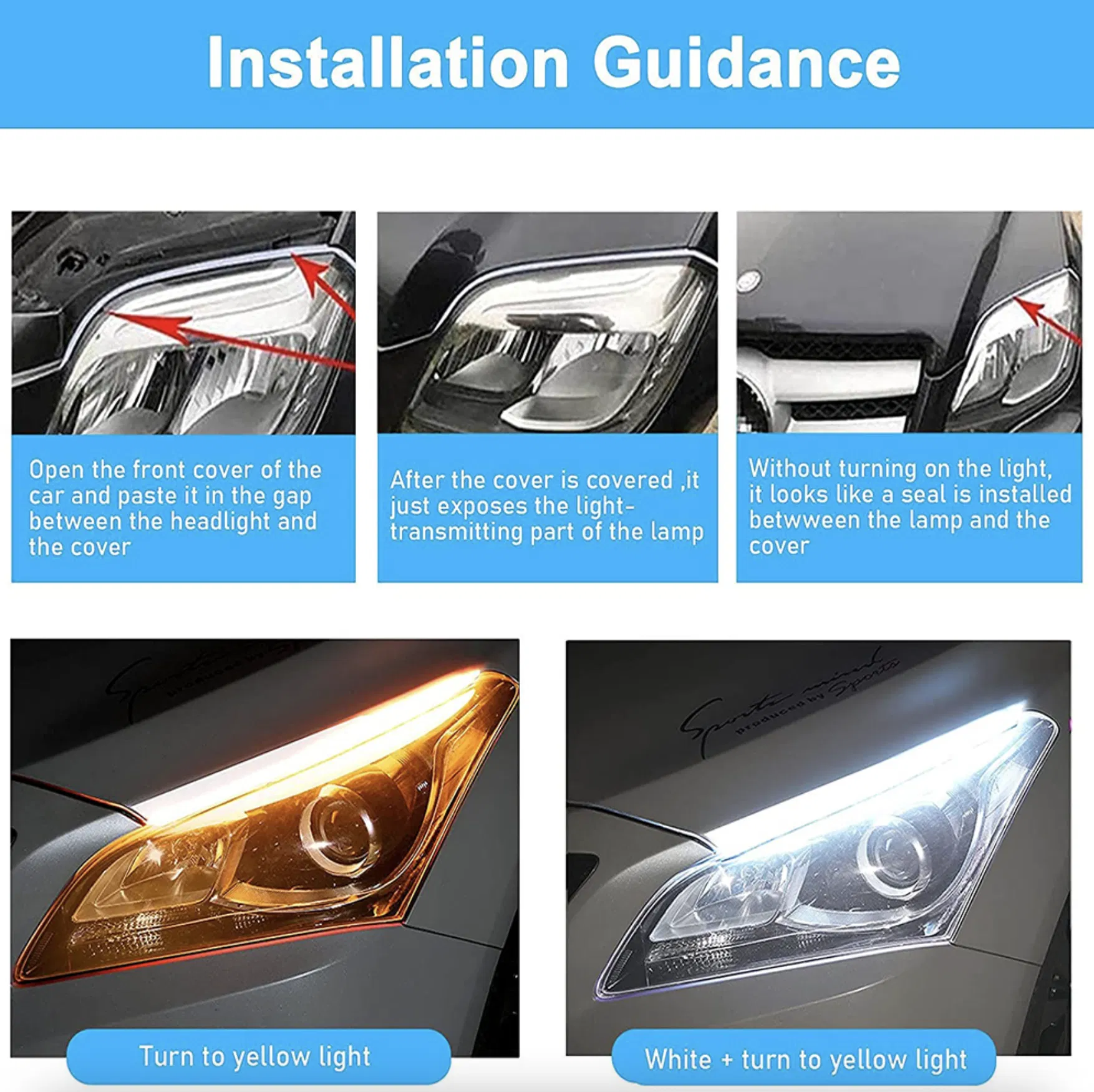 2 Pack 60cm White Amber Sequential LED DRL Turn Signal Strips