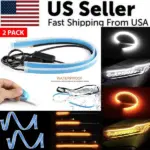 2 Pack 60cm White Amber Sequential LED DRL Turn Signal Strips