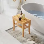 HOMCOM 20 Bamboo Shower Bench 2-Tier Wooden Spa Stool Seat Organizer for Bathroom Bedroom Garden Decor - Image 12