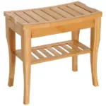 HOMCOM 20 Bamboo Shower Bench 2-Tier Wooden Spa Stool Seat Organizer for Bathroom Bedroom Garden Decor - Image 13