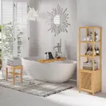 HOMCOM 20 Bamboo Shower Bench 2-Tier Wooden Spa Stool Seat Organizer for Bathroom Bedroom Garden Decor - Image 4