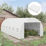 Outsunny 20' x 10' x 7' Greenhouse Replacement Walk-in PE Hot House Cover with 12 Windows Roll-Up and Zipper Door, White - Image 2